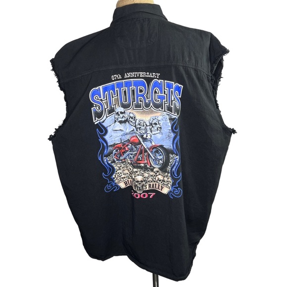 Sturgis Black Hills Rally 67th 2007 Anniversary Men’s Cut Off Denim Shirt 5XL - Picture 4 of 8